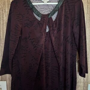 Cato Burgundy Blouse Size M Faux Leather Accent Top Work Career Chic